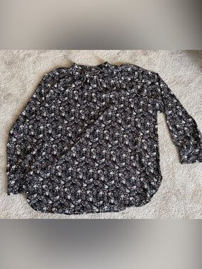 LOFT Black Floral Peasant Blouse